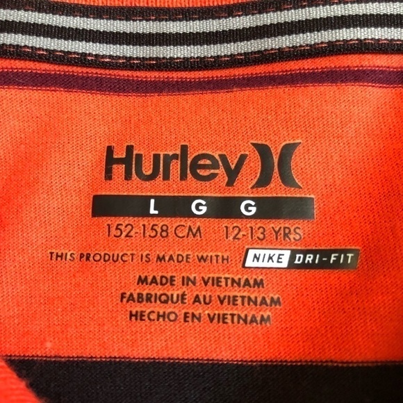 𝅺BOYS Hurley Orange gray and black striped collared short sleeve shirt lg 12-13 - Picture 3 of 8